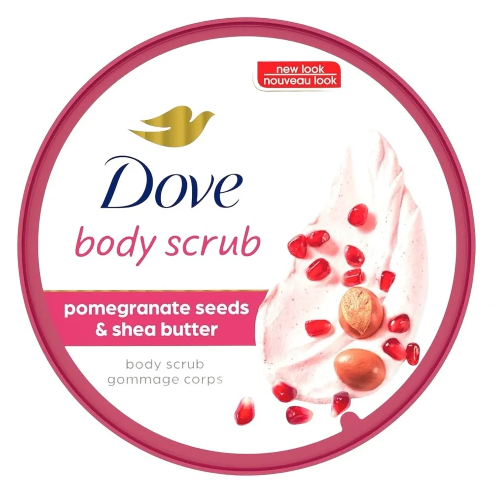 (3) Dove Body Scrub - Pomegranate Seeds Shea Butter, Crushed Macadamia Rice Milk